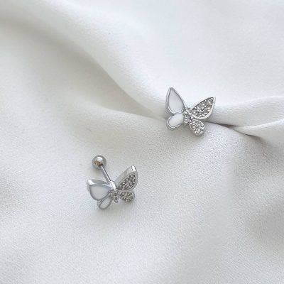 پیرسینگ گوش پروانه سفید استیل