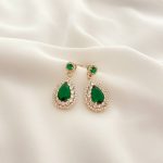 گوشواره آویز نگین اشکی زمرد
