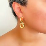 گوشواره آویز نگین‌دار مدل مربعی درخشان - تصویر 2