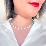 گردنبند مهره‌ای فیروزه‌ای مدل صدف دریا - تصویر 2