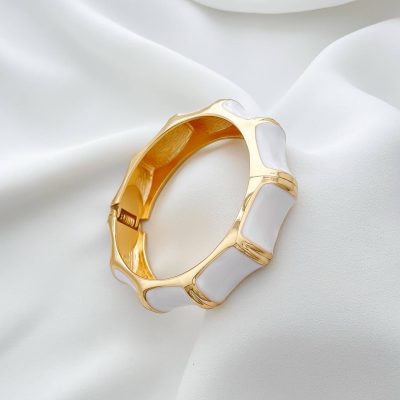 تکپوش میناکاری مدل بامبو پهن سفید شیری