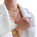 گردنبند سه لاین کارتیر با آویز سکه الیزابت استیل