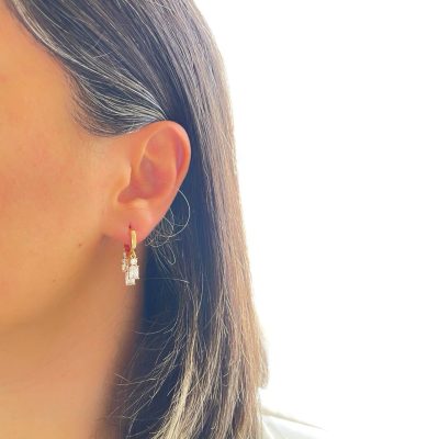 گوشواره قلب با آویز نگین باگت ژوپینگ
