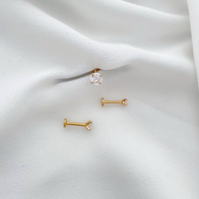 پیرسینگ گوش تک نگین گلد استیل
