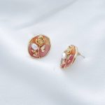 گوشواره میناکاری یاسی قاب گل رز استیل