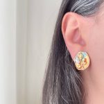 گوشواره میناکاری فیروزه ای قاب گل رز استیل