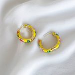 گوشواره حلقه ای میناکاری زرد استیل