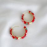 گوشواره حلقه ای میناکاری قرمز استیل