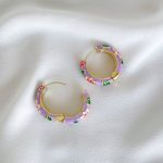 گوشواره حلقه ای میناکاری یاسی استیل