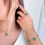 سرویس کامل ونکلیف سبز استیل (گردنبند تک گل)