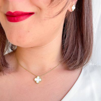 سرویس کامل ونکلیف سفید استیل (گردنبند تک گل)