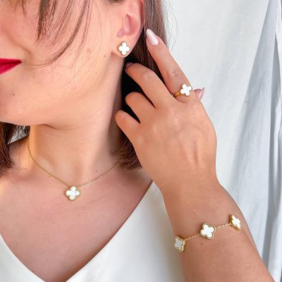سرویس کامل ونکلیف سفید استیل (گردنبند تک گل)