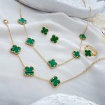 سرویس کامل ونکلیف سبز استیل (گردنبند 5 گل)