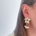گوشواره فول نگین گل استیل