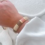 دستبند النگویی (بنگل) میناکاری مدل کندال موکا، کرم، مرجانی