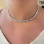 گردنبند چوکر تنیسی نگین باگت پهن استیل