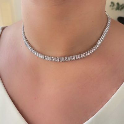 گردنبند چوکر تنیسی نگین باگت پهن استیل