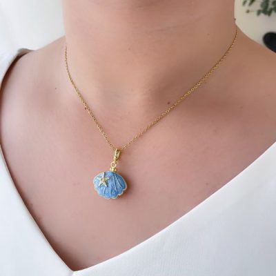 گردنبند لاک صدف آبی میناکاری استیل