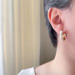 گوشواره حلقه ای میناکاری سفید بامبو استیل
