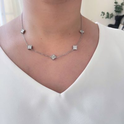 گردنبند ونکلیف نقره ای گل ریز استیل