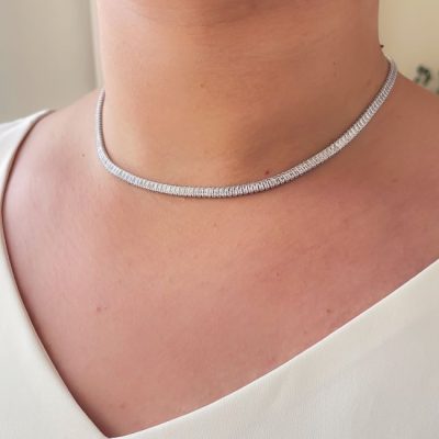 گردنبند چوکر تنیسی نگین باگت باریک استیل