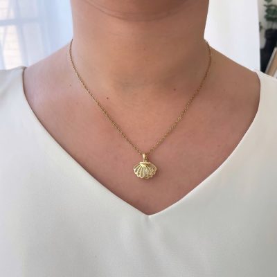 گردنبند صدف و مروارید نگیندار استیل