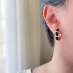 گوشواره حلقه ای میناکاری مشکی بامبو استیل