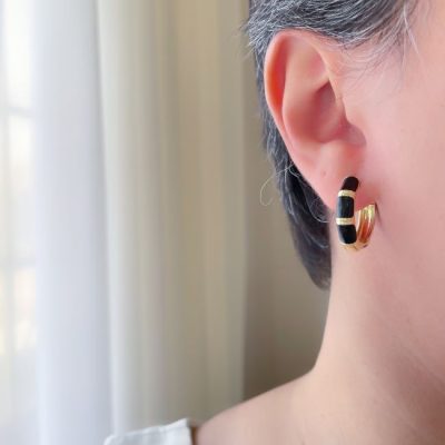 گوشواره حلقه ای میناکاری مشکی بامبو استیل