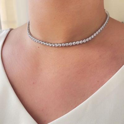 گردنبند چوکر تنیسی نگین مربع استیل