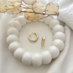 گوشواره حلقه ای میناکاری سفید بامبو استیل