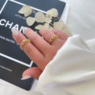 انگشتر جواهری پروانه نگین صورتی دولاین