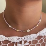 گردنبند مهره ای یاسی با پلاک ستاره