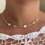 گردنبند مهره ای صورتی با پلاک ستاره