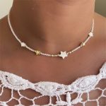 گردنبند مهره ای سفید با پلاک ستاره