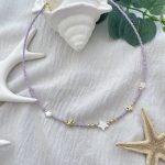 گردنبند مهره ای یاسی با پلاک ستاره
