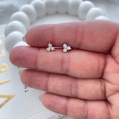پیرسینگ گوش جواهری تری نگین استیل