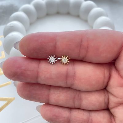 پیرسینگ گوش جواهری خورشید نگیندار استیل