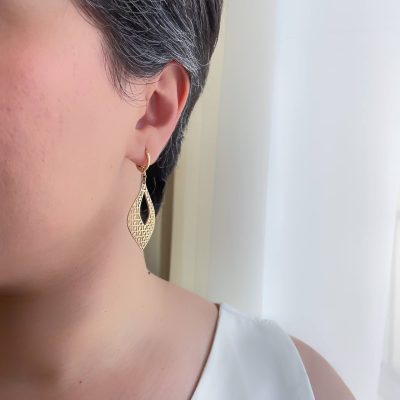 گوشواره حلقه ای آویز برگ طرح طلا ژوپینگ