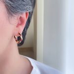 گوشواره حلقه ای میناکاری قهوه ای پیچ استیل