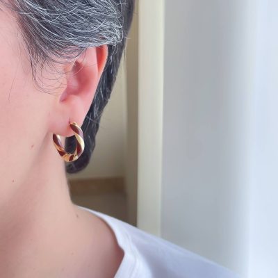 گوشواره حلقه ای میناکاری قهوه ای پیچ استیل