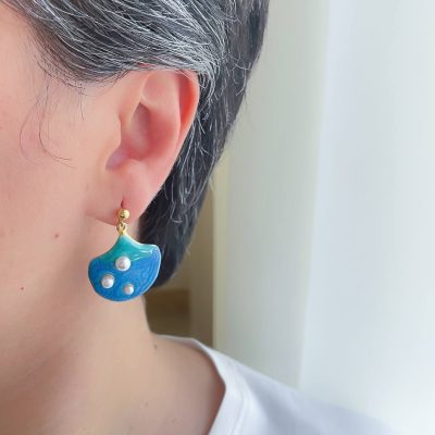 گوشواره میناکاری صدف آبی و فیروزه ای استیل